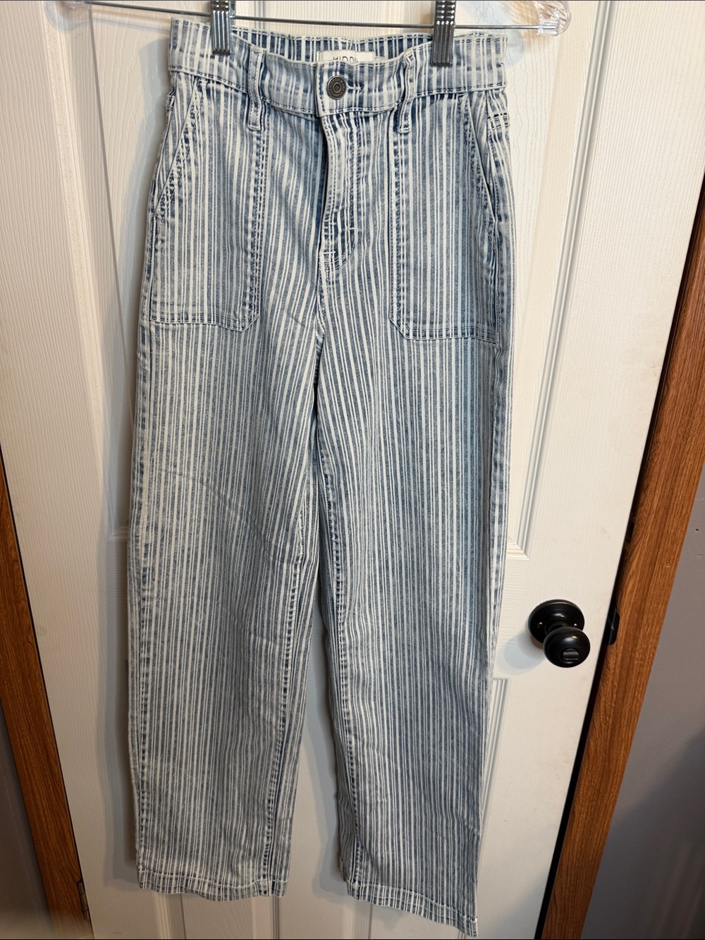 Wide Leg Striped Utility Pants - Light Blue